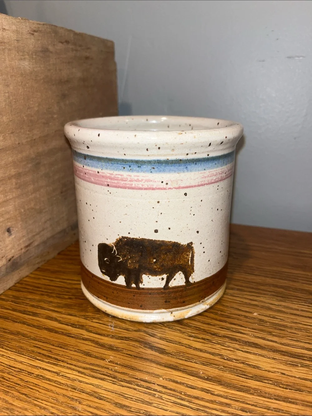 Vintage Dakota Stoneware Speckled Bison Planter Jar Canister Pottery Glazed